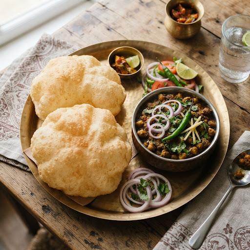 Chole bhature with fresh onion salad