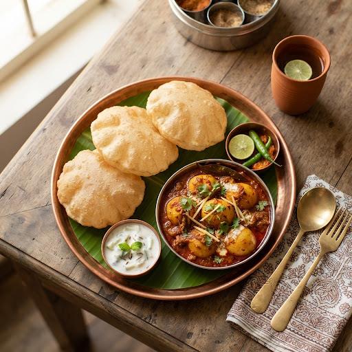 Golden poori served with dum aloo