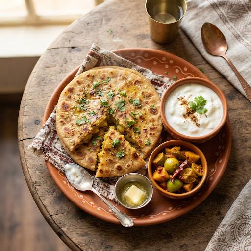 Stuffed paratha served with curd